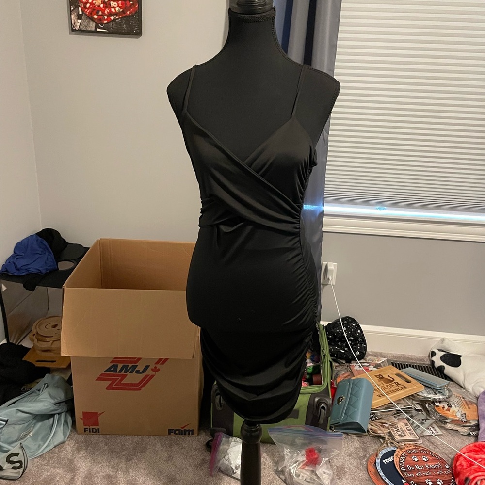 Black Asymmetrical Ruched Bodycon Mini Dress